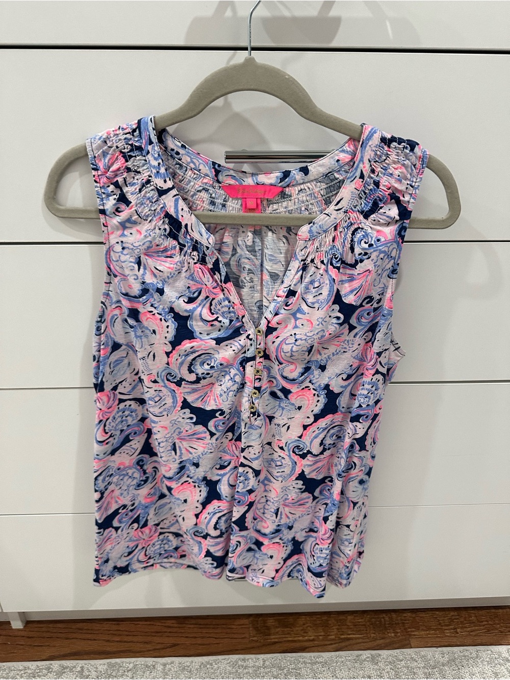 Lilly Pulitzer Sleeveless Paisley Print Tank Top - Navy & Pink Size M